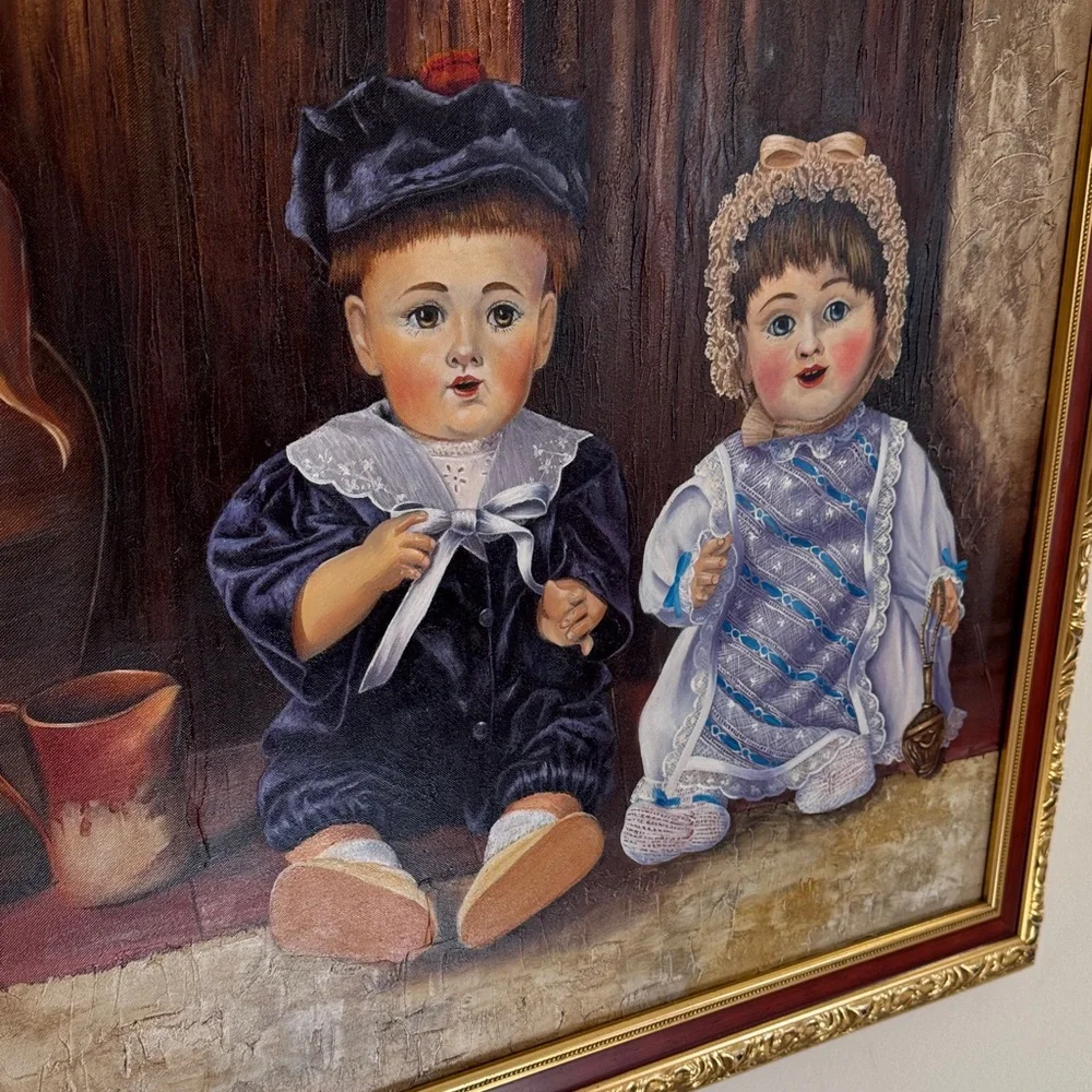 Charming Rustic Framed Art with Dolls